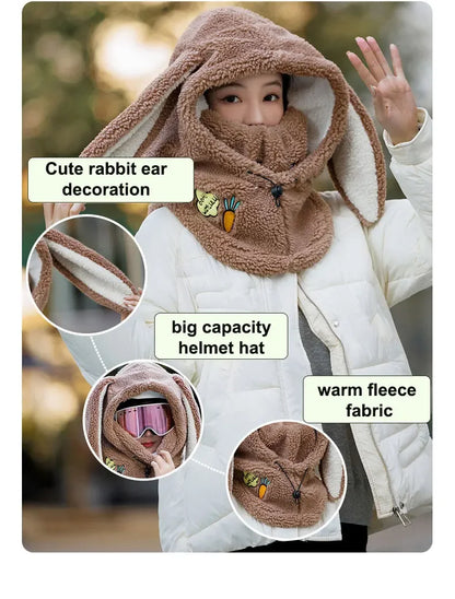 Winter Warm Ski Helmet Cover Comfortable Soft Fleece Skiing Head Warmer Cartoon Cute Rabbit Ear Decorative Helmet Cover Hat