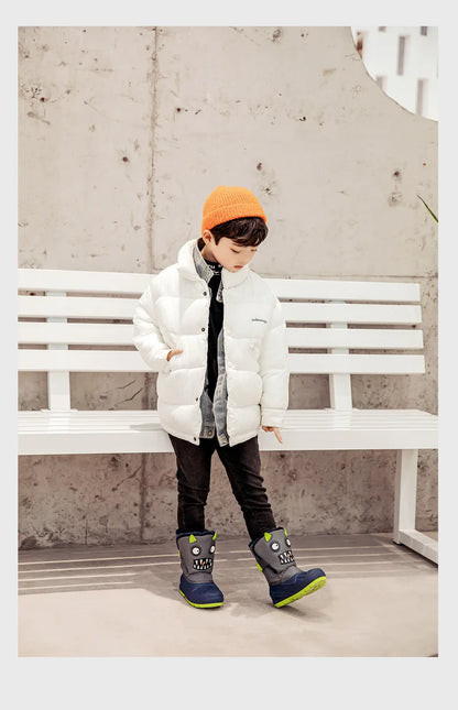 Winter Children Snow Boots Boys Girls Warm Waterproof Ski Boots Baby Cute Cartoon Dinosaur Print High Boots