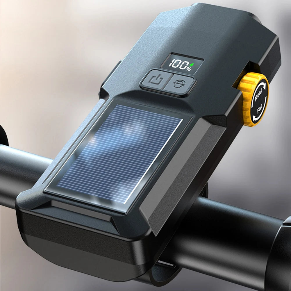 Solar Bike Front Light USB Rechargeable Super Bright Bike Light Power Display High Brightness Bike Flashlight for Night Riding