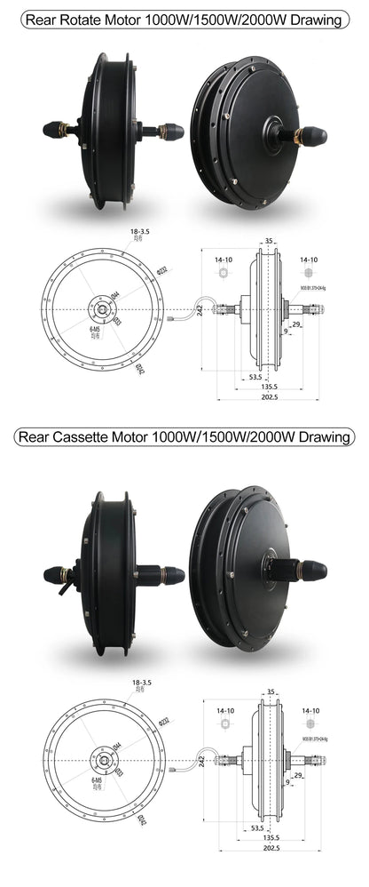 Electric Bike Motor 48V 2000W/1000W/1500W Brushless Non-gear Hub Motor for Ebike Conversion KIt and Scooter