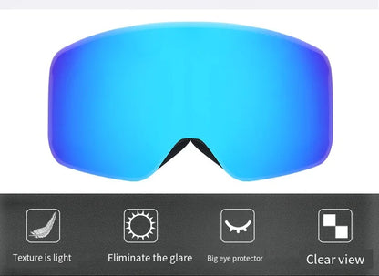 Big Ski Snowboard Goggles Women Men Skiing Eyewear Mask UV 400 Snow Protection Over Glasses Adult Double Anti-Fog Cylindrical