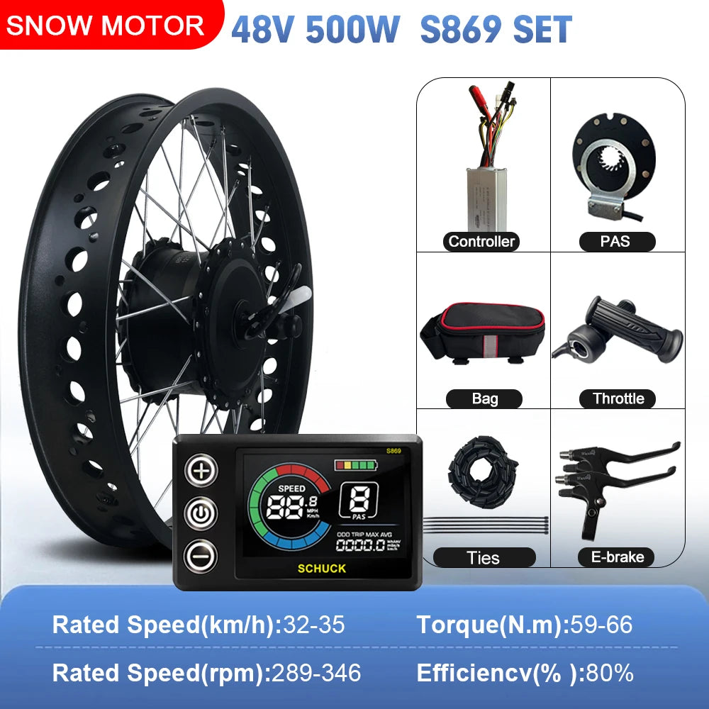 Electric Bicycle Fat Tire 20/24/26Inch 4.0 Tyre 36V 48V 500W Brushless Gear Front Wheel Hub Motor For Snow Ebike Conversion Kit