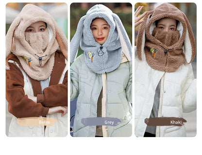 Winter Warm Ski Helmet Cover Comfortable Soft Fleece Skiing Head Warmer Cartoon Cute Rabbit Ear Decorative Helmet Cover Hat