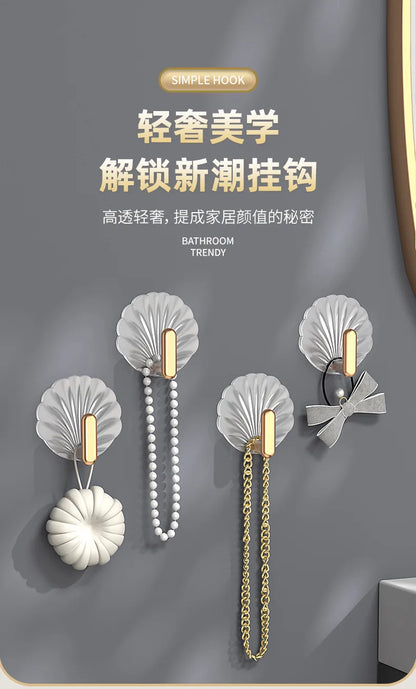 4pcs/set Multipurpose Shell Shape Hook Wall Hanging Hooks Self Adhesive Storage Hook For Bathroom Kitchen Bedroom Key Decor