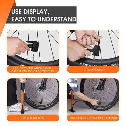 160PSI High Pressure Pump Schrader Presta MTB Bicycle Floor Pump Cycling Air Pump Tire Ball Motorcycle Car Inflator