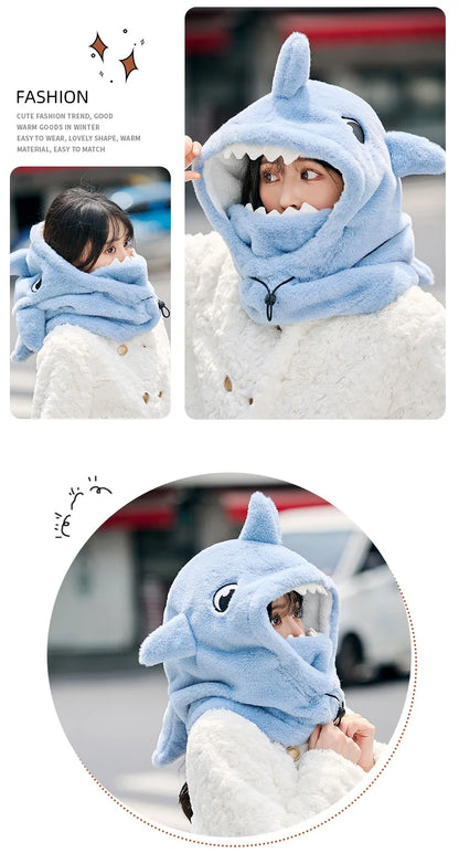 Cartoon Shark Ski Helmet Cover Winter Warm Comfortable Soft Fleece Skiing Head Warmer Cute Ski Helmet Hood Neck Warmer