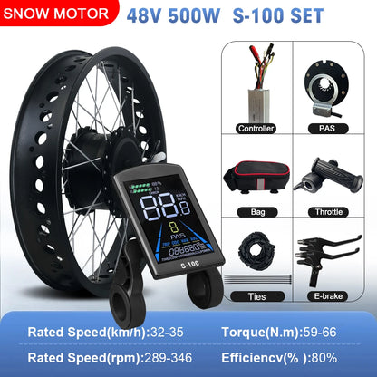 Electric Bicycle Fat Tire 20/24/26Inch 4.0 Tyre 36V 48V 500W Brushless Gear Front Wheel Hub Motor For Snow Ebike Conversion Kit