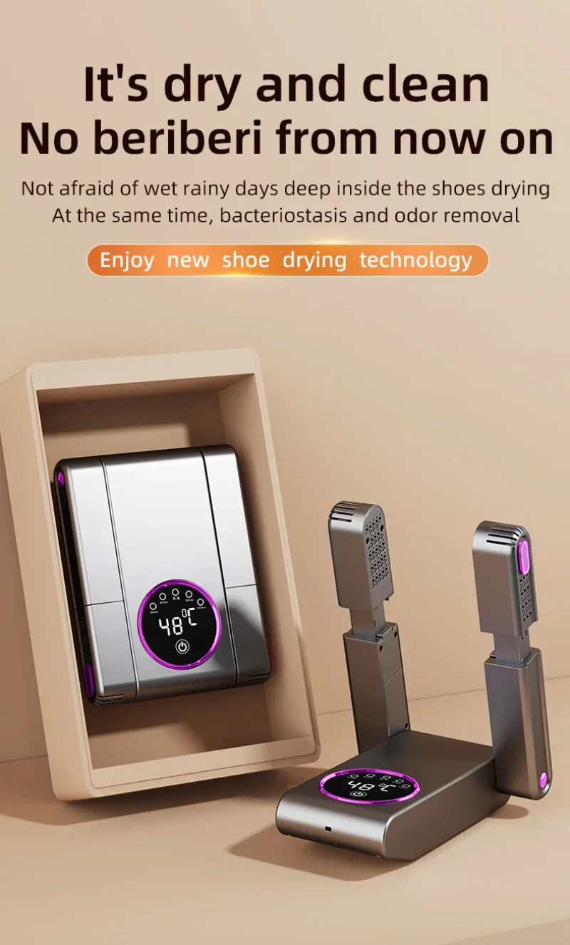 Portable Shoe Dryer Electric Shoe and Boot Dryer 180° Folding Design Smart Display for Shoes Gloves Hats Socks Ski Boots