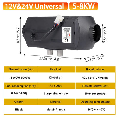 5-8KW Diesel Gasoline Dual Mode 12V 24V Air Heater Kit Diesel Universal Heater With Remote Control For Motor Trucks