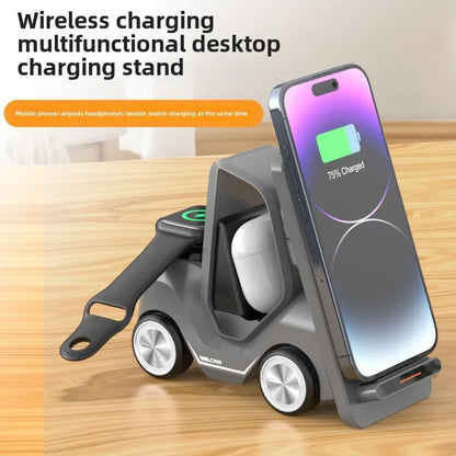 Small Forklift Wireless Charger Fast Charging Charging Station 3 in 1 High Speed Charger Base Stand for Cell Phone IWatch Airpod