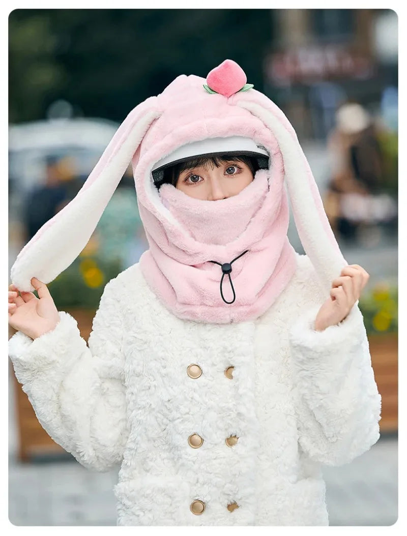 Cartoon Rabbit Ear Ski Helmet Cover Comfortable Soft Cycling Skiing Helmet Hat Lovely Winter Warm Plush Cap for Girl Women