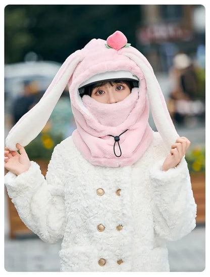 Cartoon Rabbit Ear Ski Helmet Cover Comfortable Soft Cycling Skiing Helmet Hat Lovely Winter Warm Plush Cap for Girl Women