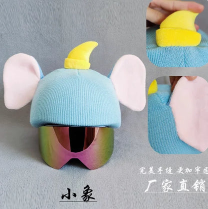 Ski Helmet Cover Cute Cartoon Warm Personality Single Double Board Helmet Cap Bicycle Helmet Doll Decoration Windproof Cover