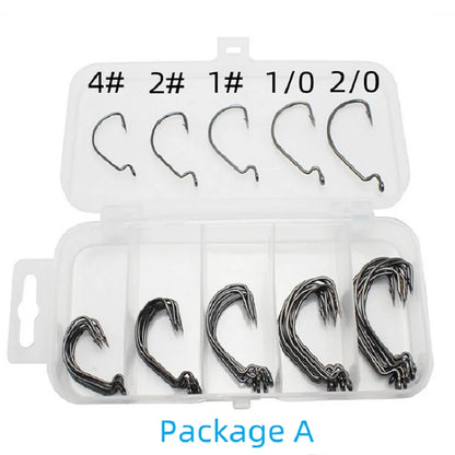 50pcs Crank Hook Set 8#-3/0 Fishing Hooks Saltwater Soft Worm Lure Wide Gap Offset Fishhook Jig Fish Hook For Carp Pike with Box