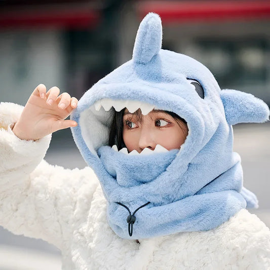 Cartoon Shark Ski Helmet Cover Winter Warm Comfortable Soft Fleece Skiing Head Warmer Cute Ski Helmet Hood Neck Warmer
