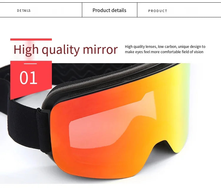 Big Ski Snowboard Goggles Women Men Skiing Eyewear Mask UV 400 Snow Protection Over Glasses Adult Double Anti-Fog Cylindrical