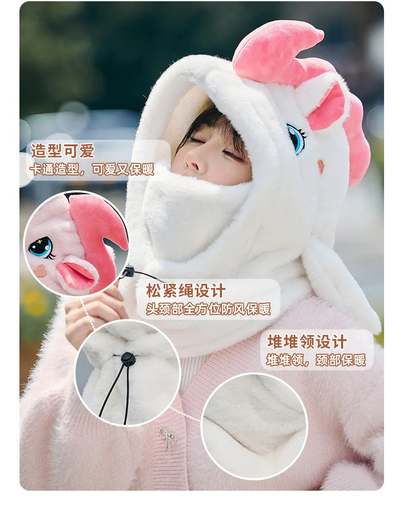 Cute Beautiful Cartoon Ski Helmet Cover Comfortable Soft Cycling Skiing Helmet Hat Lovely Winter Warm Plush Cap for Girl Women