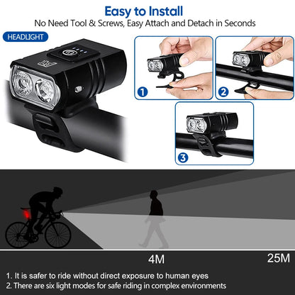 Bike Light T6 LED Bicycle Front Lamp Type-C Rechargeable MTB Headlight Flashlight Waterproof Outdoors Night Cycling Accessories
