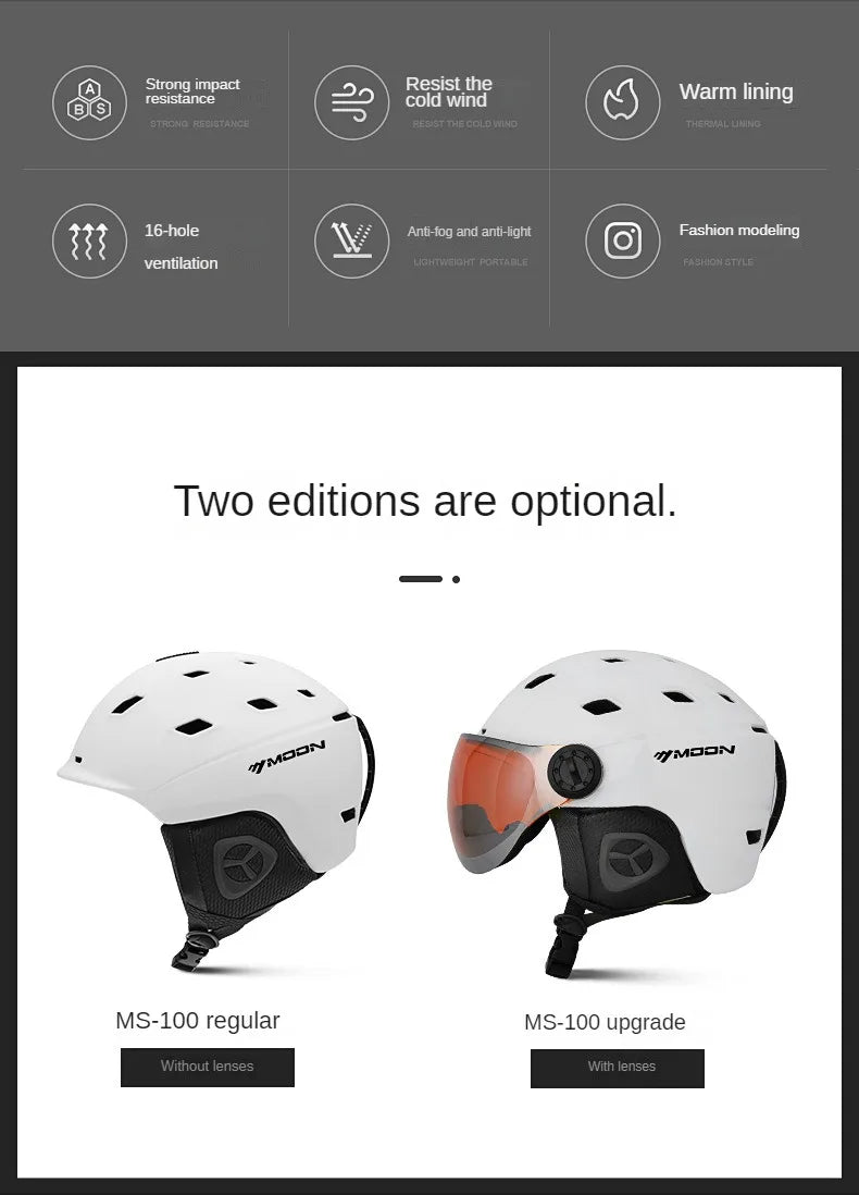 MOON-Professional Ski Helmet for Adult and Youth, Universal for Skateboard, Snowboard, Snow Equipment, Warm, Winter