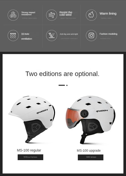 MOON-Professional Ski Helmet for Adult and Youth, Universal for Skateboard, Snowboard, Snow Equipment, Warm, Winter