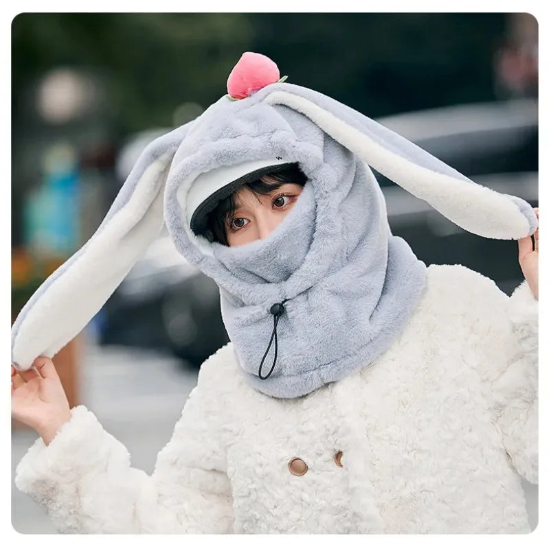 Cartoon Rabbit Ear Ski Helmet Cover Comfortable Soft Cycling Skiing Helmet Hat Lovely Winter Warm Plush Cap for Girl Women