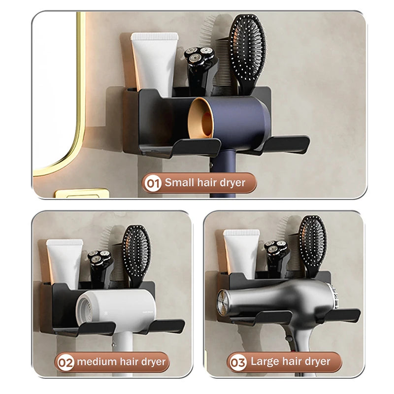 Hair Dryer Holder Wall Mounted Wall Dryer Cradle White Black GreyHairdryer Blow Dryer Organizer For Bathroom Bathroom Shelves