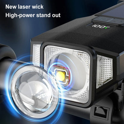 Solar Bike Front Light USB Rechargeable Super Bright Bike Light Power Display High Brightness Bike Flashlight for Night Riding