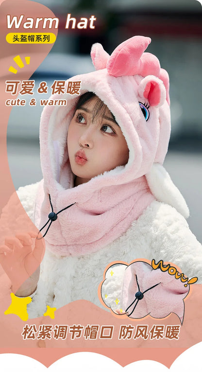 Cute Beautiful Cartoon Ski Helmet Cover Comfortable Soft Cycling Skiing Helmet Hat Lovely Winter Warm Plush Cap for Girl Women