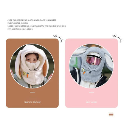 Winter Warm Ski Helmet Cover Comfortable Soft Fleece Skiing Head Warmer Cartoon Cute Rabbit Ear Decorative Helmet Cover Hat
