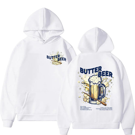Funny Butter Beer Graphic Print Hoodie Men Women Fashion Casual Oversized Pullover Male High Quality Fleece Cotton Sweatshirt