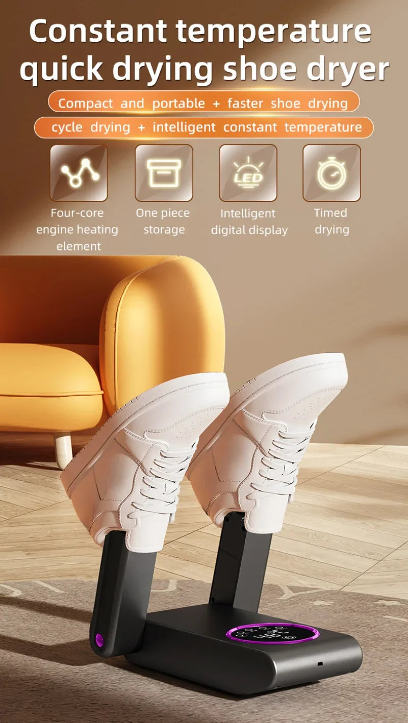 Portable Shoe Dryer Electric Shoe and Boot Dryer 180° Folding Design Smart Display for Shoes Gloves Hats Socks Ski Boots