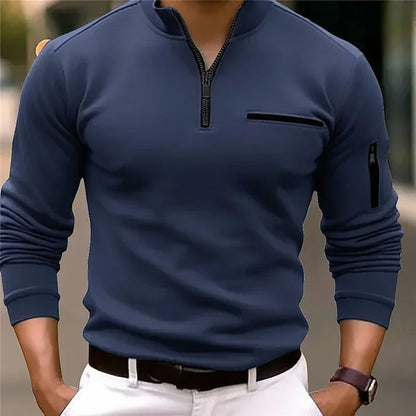 Men's Long Sleeve Polo Shirt Fashion Solid Color Leisure Sports Pullover Golf Slim T-shirt Business Casual Men's Wear.