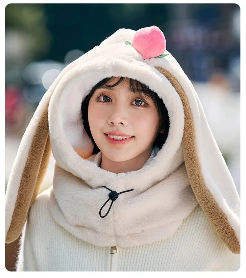 Cartoon Rabbit Ear Ski Helmet Cover Comfortable Soft Cycling Skiing Helmet Hat Lovely Winter Warm Plush Cap for Girl Women