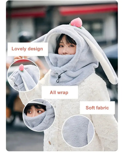 Cartoon Rabbit Ear Ski Helmet Cover Comfortable Soft Cycling Skiing Helmet Hat Lovely Winter Warm Plush Cap for Girl Women