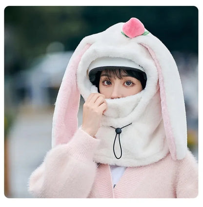 Cartoon Rabbit Ear Ski Helmet Cover Comfortable Soft Cycling Skiing Helmet Hat Lovely Winter Warm Plush Cap for Girl Women
