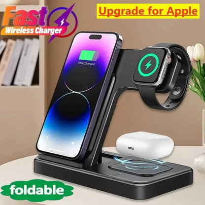 Fast 3 in 1 Wireless Charging Station Foldable Phone Wireless Charger Stand Pad for iPhone 16 15 14 13 12 Pro AirPods iWatch 1-9