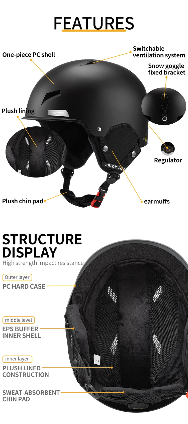Eastinear Ski Helmet Is Lightweight, Breathable, Anti-collision and Warm for Men and Women, Outdoor Ski Equipment for Children