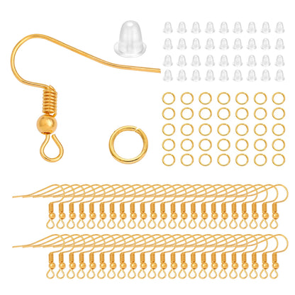 100-300pcs/Lot Hypoallergenic Earring Hook Kit Mix-color Ear Wires Fish Hooks Open Jump Rings Earplugs For DIY Jewelry Making