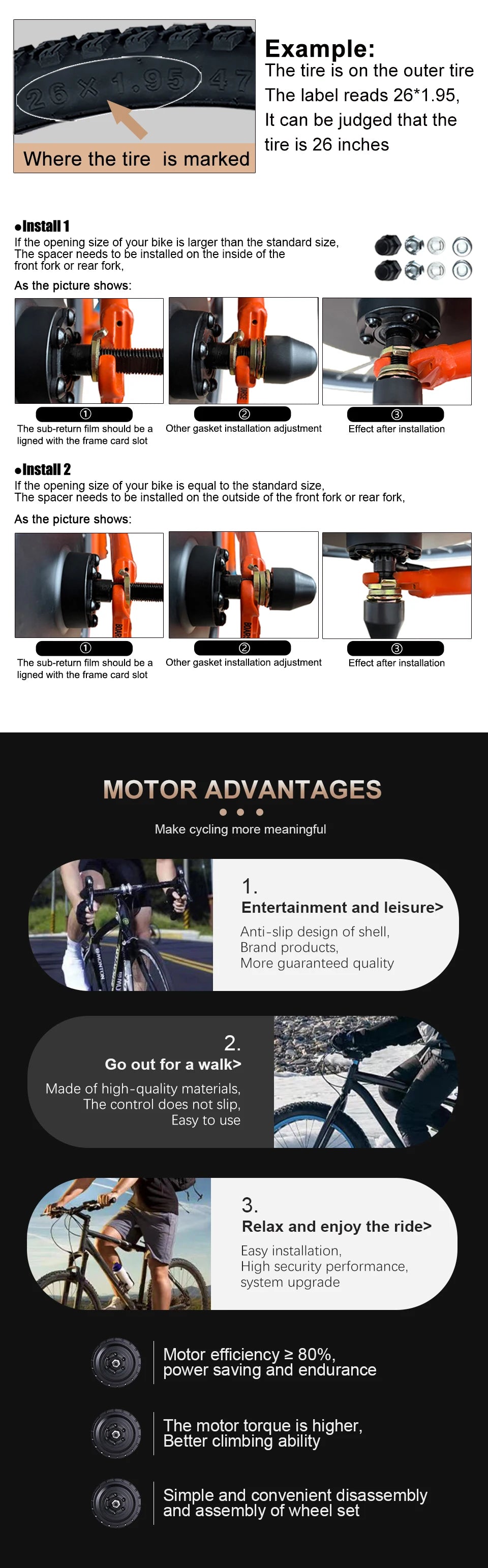 Electric Bicycle Fat Tire 20/24/26Inch 4.0 Tyre 36V 48V 500W Brushless Gear Front Wheel Hub Motor For Snow Ebike Conversion Kit