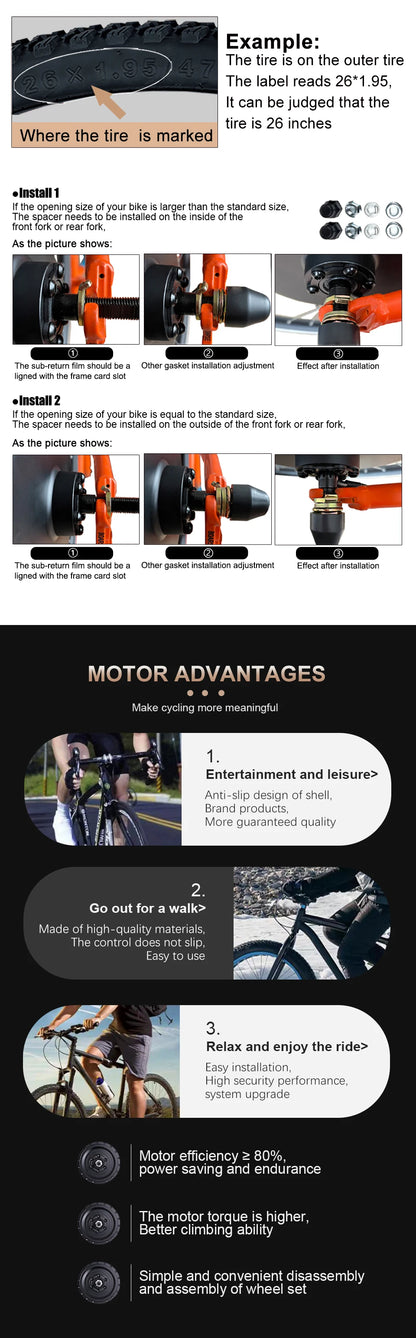 Electric Bicycle Fat Tire 20/24/26Inch 4.0 Tyre 36V 48V 500W Brushless Gear Front Wheel Hub Motor For Snow Ebike Conversion Kit