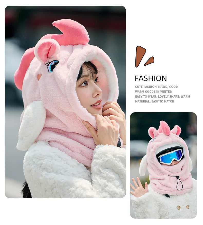 Unicorn Ski Helmet Cover Cartoon Neck Warmer Winter Hat Comfortable Skiing Head Warmer Cute Ski Helmet Hood Ski Accesories