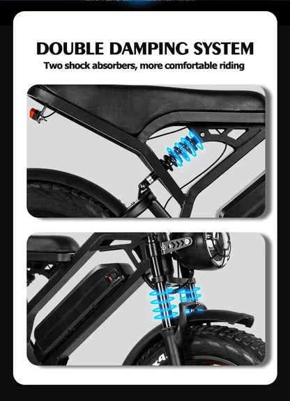 Upgraded Mode V20 Electric Bicycle 1000W 15AH Ebike 20 Inch Fat Tire Electric City Mountain Bike Unisex Electric Bike