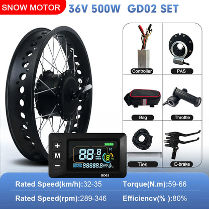 Electric Bicycle Fat Tire 20/24/26Inch 4.0 Tyre 36V 48V 500W Brushless Gear Front Wheel Hub Motor For Snow Ebike Conversion Kit