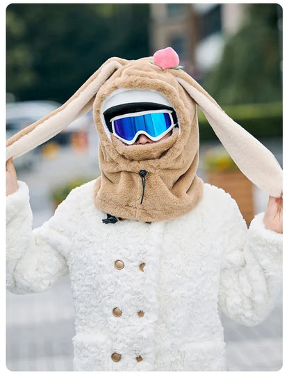 Cartoon Rabbit Ear Ski Helmet Cover Comfortable Soft Cycling Skiing Helmet Hat Lovely Winter Warm Plush Cap for Girl Women