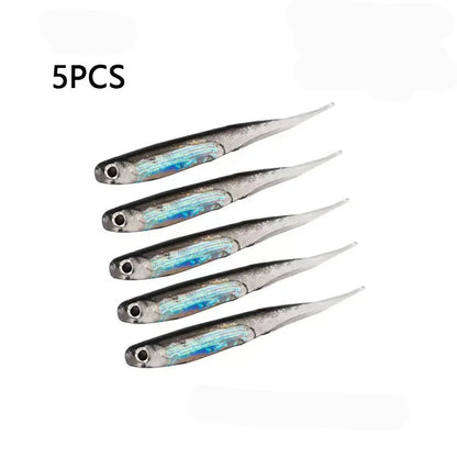 5pcs/lot Fishing Soft Bait T Tail Fish Fishing Lures Rainbow Color Sequin Swing Fishing Spinner Bait