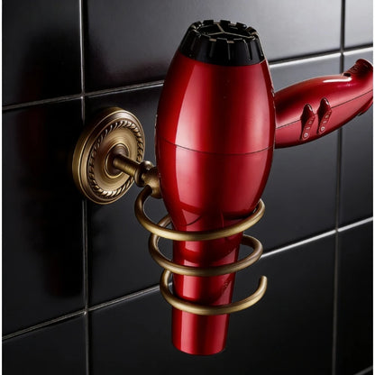 Antique brass hair dryer holder, wall-mounted bathroom storage artifact, vintage bathroom accessories