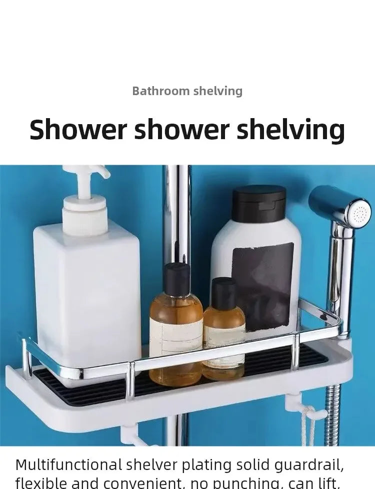 Shower Shelf Home Bathroom Lift Bracket Without Holes Bathroom Shower Rod Tray Home Storage Shelves & Racks arrangement
