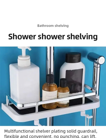 Shower Shelf Home Bathroom Lift Bracket Without Holes Bathroom Shower Rod Tray Home Storage Shelves & Racks arrangement