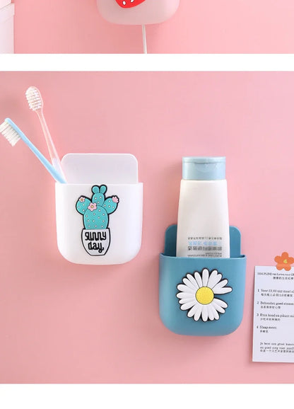 Cartoon Wall Mounted Storage Box for Bedroom Mobile Phone Bathroom Toothpaste Toothbrush Organizer