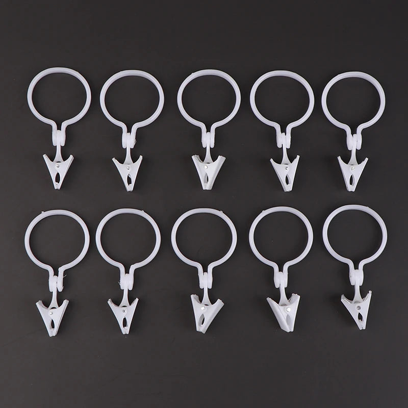 10 Pieces Plastic Bath Drape Shower Buckle Clip White Curtain Loop Hooks Ring Bathroom Bathing Curtain Accessories Home Supplies